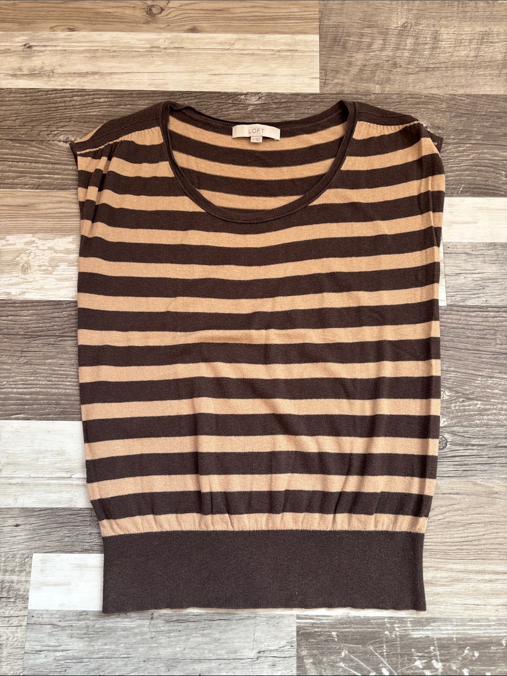 LOFT Brown & Tan Striped Sleeveless Knit Tank